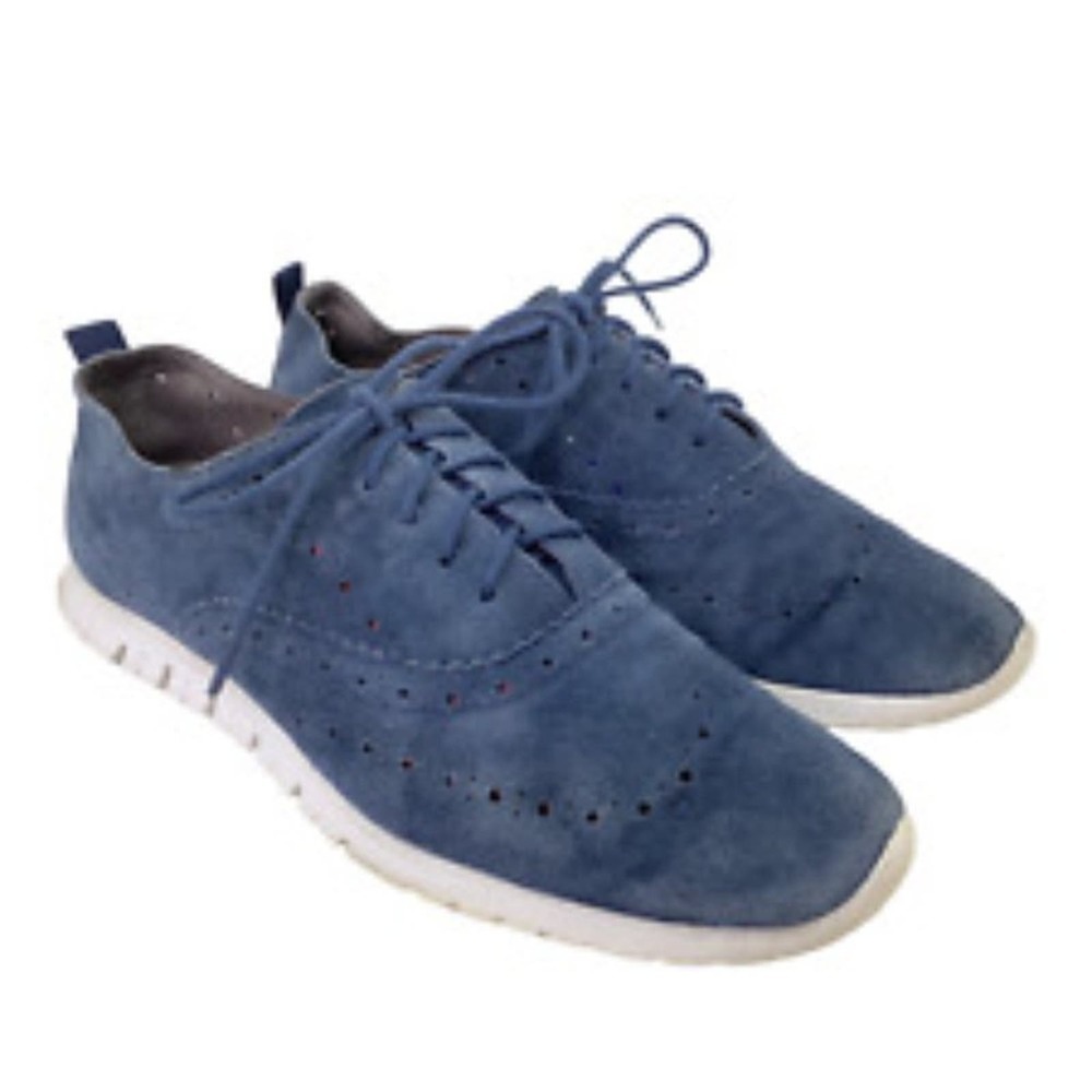 Cole Haan Zerogrand Wingtip Oxford Blue Sneaker Dress Shoe Lace Up Suede Leather